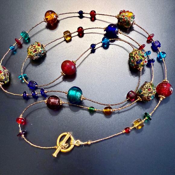 Murano Glass Colorful Beaded Necklace - Picture 1 of 9